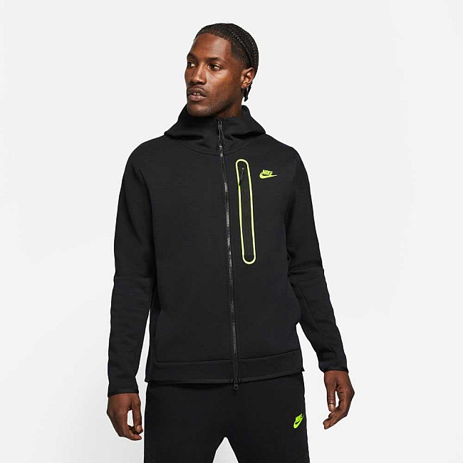 МЪЖКО ГОРНИЩЕ NIKE NSW TCH FLC FZ HOODIE AM BLACK/VOLT