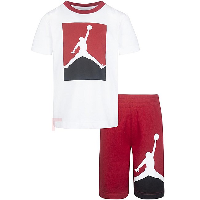 ДЕТСКИ СПОРТЕН ЕКИП ЗА МОМЧЕ NIKE JORDAN JDB JUMPMAN FT SHORT SET WHITE/RED