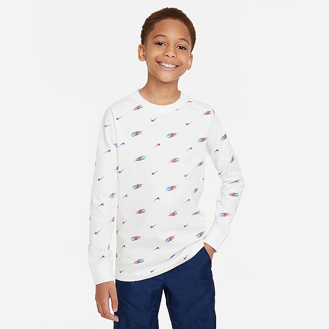 ДЕТСКА БЛУЗА ЗА МОМЧЕ NIKE NSW LS TEE AOP BRANDMARK WHITE