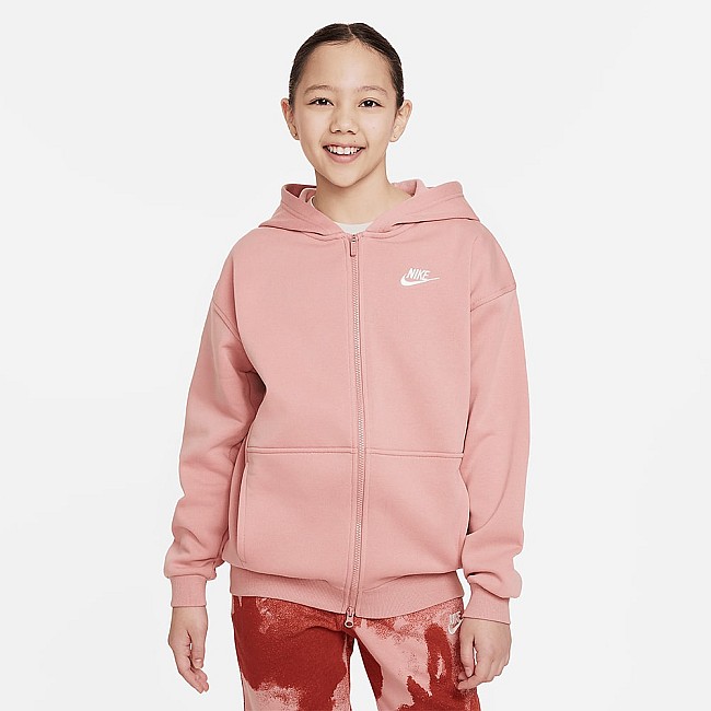 ДЕТСКО ГОРНИЩЕ ЗА МОМИЧЕ NIKE NSW CLUB FLC OVRSZD FZ LBR RED STARDUST