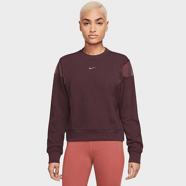 ДАМСКА БЛУЗА NIKE ONE DF CREW NVLTY BURGUNDY CRUSH