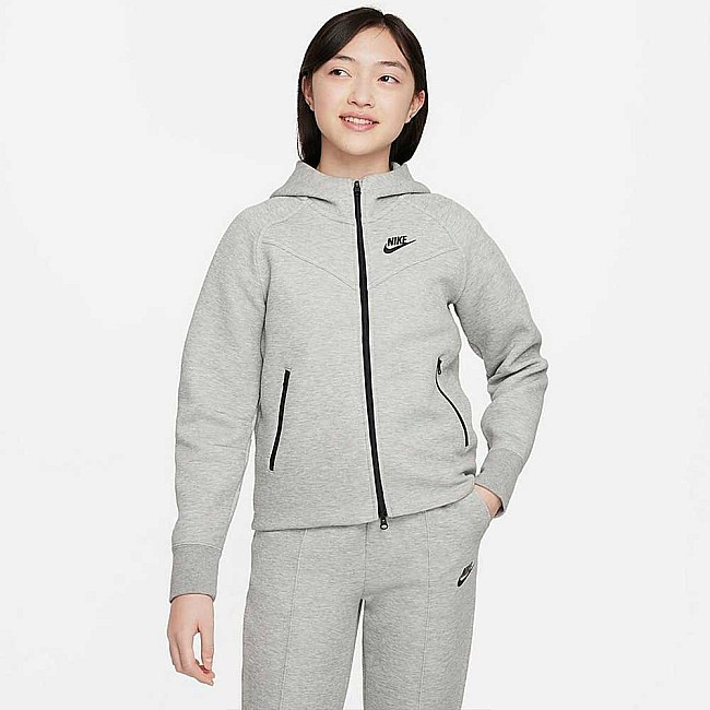 ДЕТСКО ГОРНИЩЕ ЗА МОМИЧЕ NIKE NSW TCH FLC HD FZ LS DK GREY HTHR