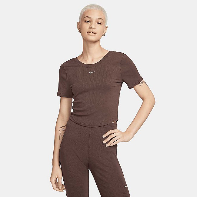 ДАМСКА ТЕНИСКА NIKE NSW CHLL KNT MRIB SS TOP КАФЯВА