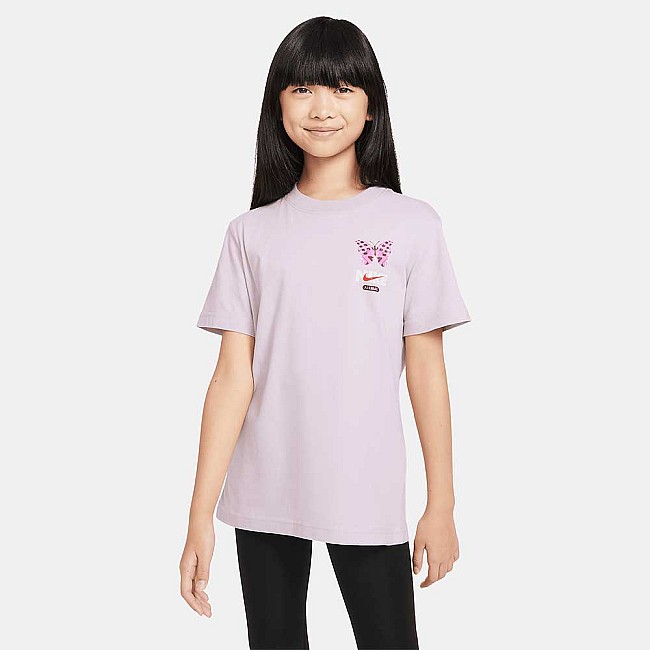 ДЕТСКА ТЕНИСКА ЗА МОМИЧЕ NIKE NSW TEE BOY MAX BUTTERFLY СИВО-ЛИЛАВА