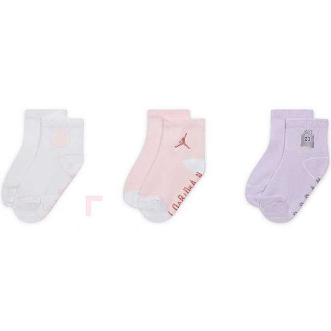 БЕБЕШКИ ЧОРАПИ ЗА МОМИЧЕ NIKE JORDAN ICON PATCHES 3PK GRIPPER БЕЛИ/РОЗОВИ/БЛЕДОЛИЛАВИ