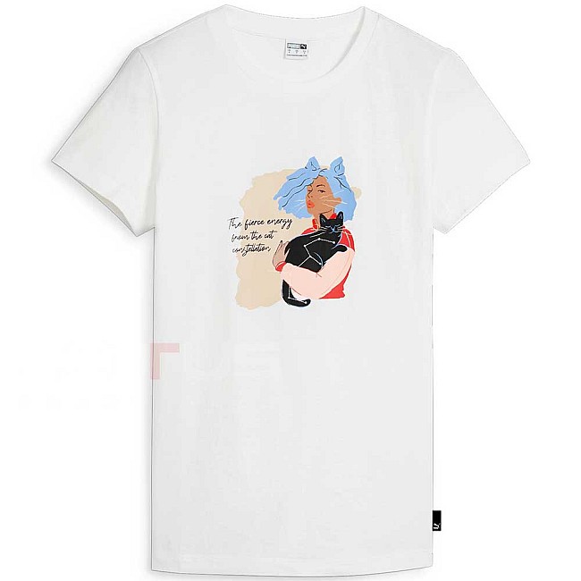 ДАМСКА ТЕНИСКА PUMA 62540802 GRAPHICS POSITIVE VIBE TEE БЯЛА