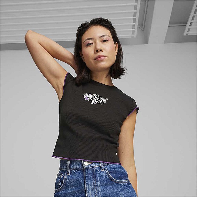 ДАМСКА ТЕНИСКА PUMA X X-GIRL 62470501 RIBBED SLIM TEE ЧЕРНА