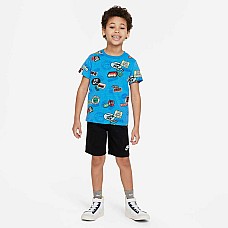 ДЕТСКИ СПОРТЕН ЕКИП ЗА МОМЧЕ NIKE B NSW AOP FT SHORT SET СИН/ЧЕРЕН