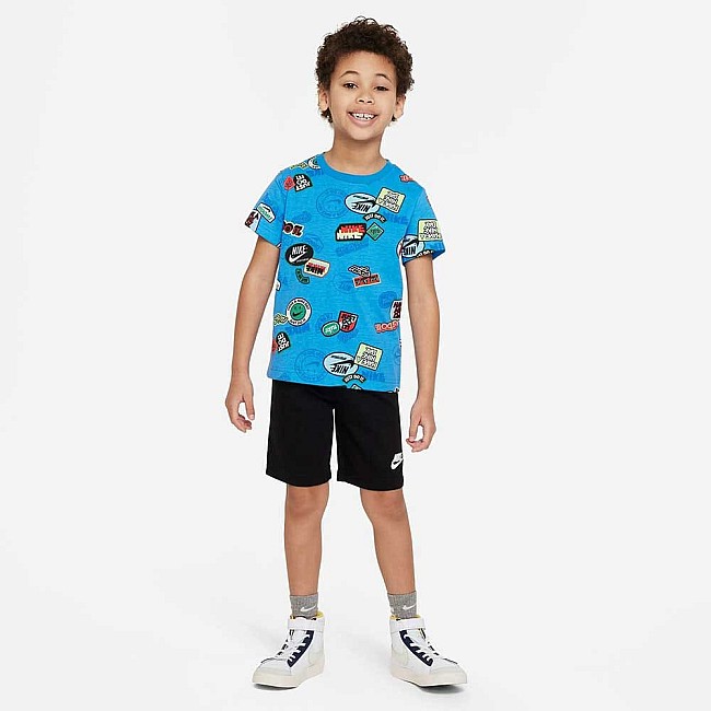 ДЕТСКИ СПОРТЕН ЕКИП ЗА МОМЧЕ NIKE B NSW AOP FT SHORT SET СИН/ЧЕРЕН