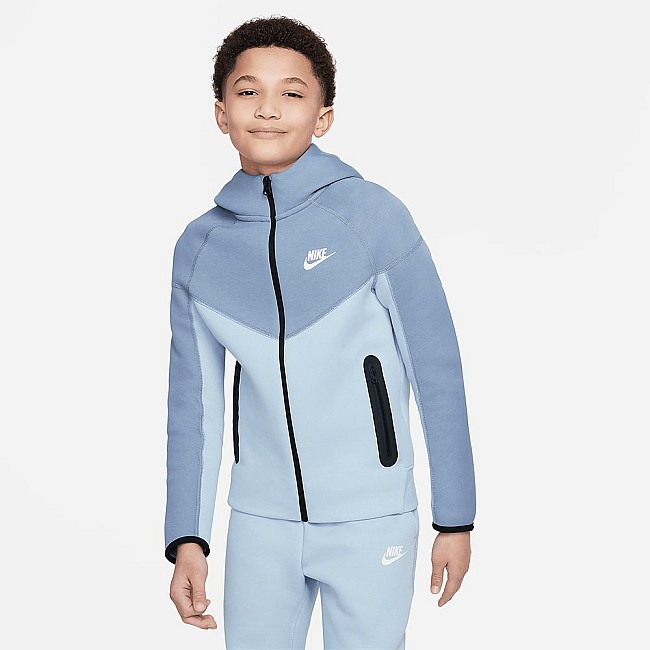 ДЕТСКО ГОРНИЩЕ ЗА МОМЧЕ NIKE NSW TECH FLC FZ СИВО/СВЕТЛОСИНЬО
