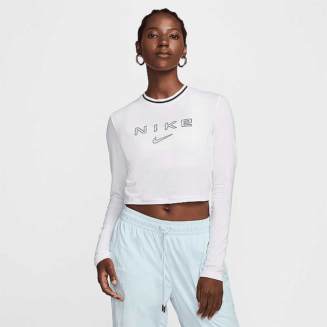 ДАМСКА БЛУЗА NIKE FZ2858-100 NSW LS SLIM CRP TEE OC БЯЛА