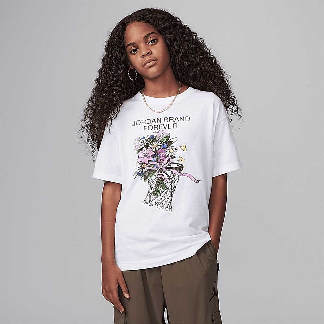 ДЕТСКА ТЕНИСКА ЗА МОМИЧЕ NIKE 45D358-001 JORDAN BRAND FOREVER SS TE БЯЛА