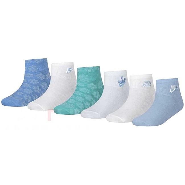 ДЕТСКИ ЧОРАПИ ЗА МОМИЧЕ NIKE GN1170-UAV GIRLS FLOWRAL 6PK ANKLE SOCKS СИНИ/БЕЛИ