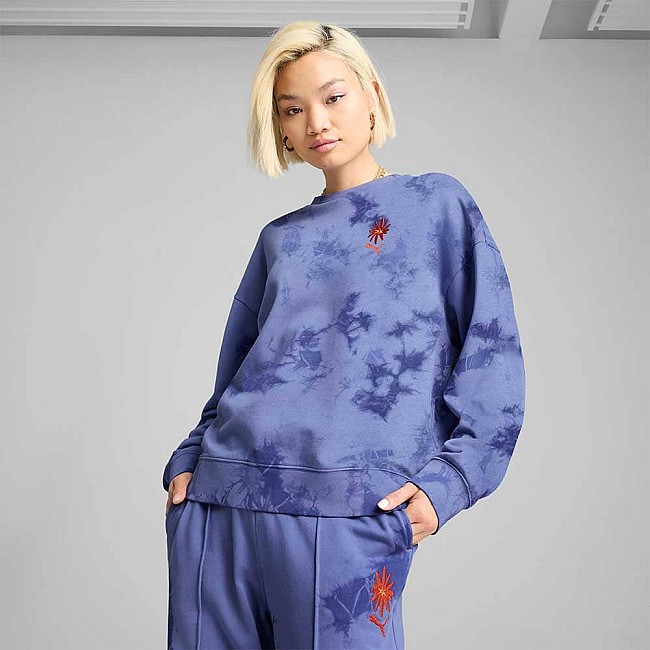 ДАМСКА БЛУЗА PUMA 62981746 WARDROBE ESS FLORAL PACK OVER-OVERSIZED WASHED GRAPHIC CREW СИНЯ