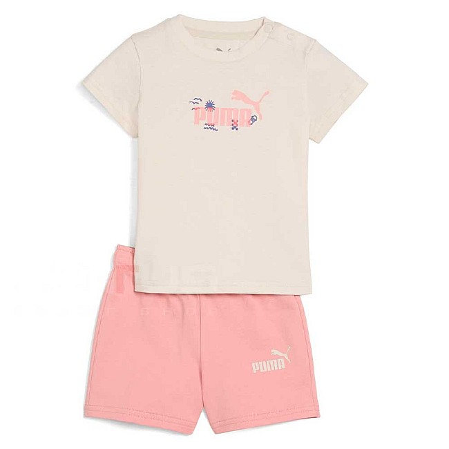 БЕБЕШКИ ЕКИП ЗА МОМИЧЕ PUMA 68628687 MINICATS SANDY ADVENTURES TEE AND SHORTS SET INF БЕЖОВ/РОЗОВ