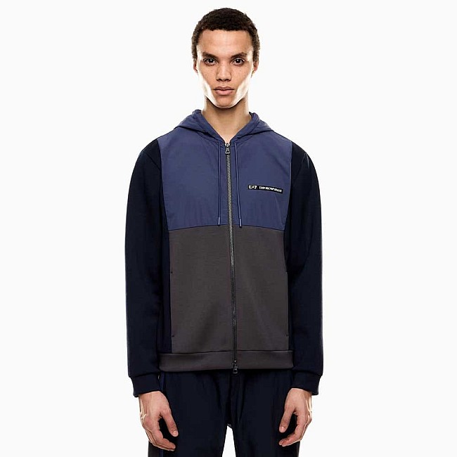 МЪЖКО ГОРНИЩЕ EA7 EMPORIO ARMANI 7M000938-UB102 ATHLETIC COLOUR BLOCK HOODIE FZ NYLON ТЪМНОСИНЬО/ТЪМНОСИВО