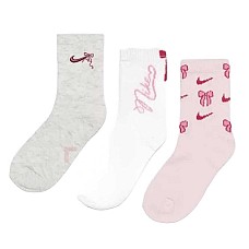 ДЕТСКИ ЧОРАПИ ЗА МОМИЧЕ NIKE GN1291-X58 3PK NIKE BOW HALF-CREW РОЗОВИ/БЕЛИ/СИВИ