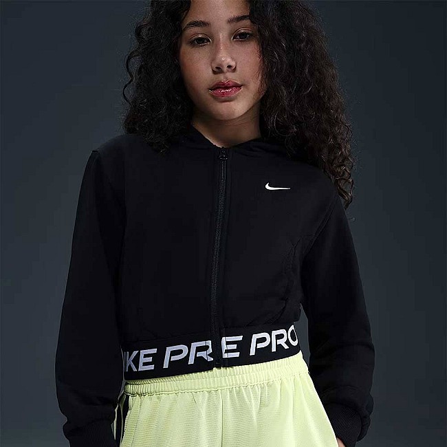ДЕТСКО ГОРНИЩЕ ЗА МОМИЧЕ NIKE HQ9312-011 PRO DF FZ FLC HDY ЧЕРНО