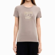 ДАМСКА ТЕНИСКА EA7 EMPORIO ARMANI 7W001405-U6100 LOGO SERIES W TEE SS STRASS BOX CROSSOVER КАФЯВА