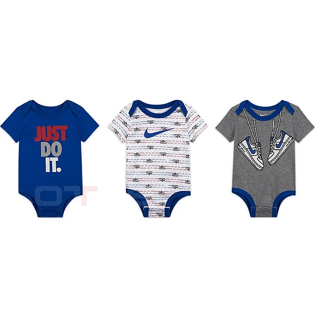 БЕБЕШКО БОДИ NIKE B SS BODYSUIT 3 PACK WHITE/GREY/BLUE
