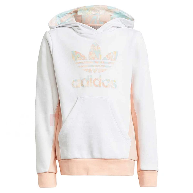 ДЕТСКИ СУИТШЪРТ ЗА МОМИЧЕ ADIDAS HOODIE WHITE/CORAL