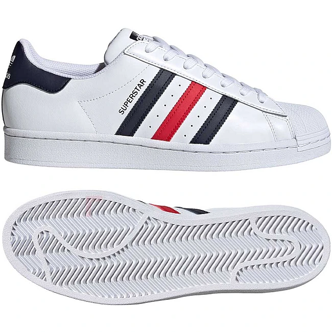 МЪЖКИ ОБУВКИ ADIDAS ORIGINALS SUPERSTAR WHITE/BLUE/RED