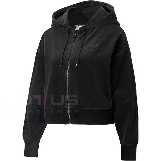 ДАМСКО ГОРНИЩЕ PUMA ICONIC T7 VELOUR FULL-ZIP HOODIE BLACK