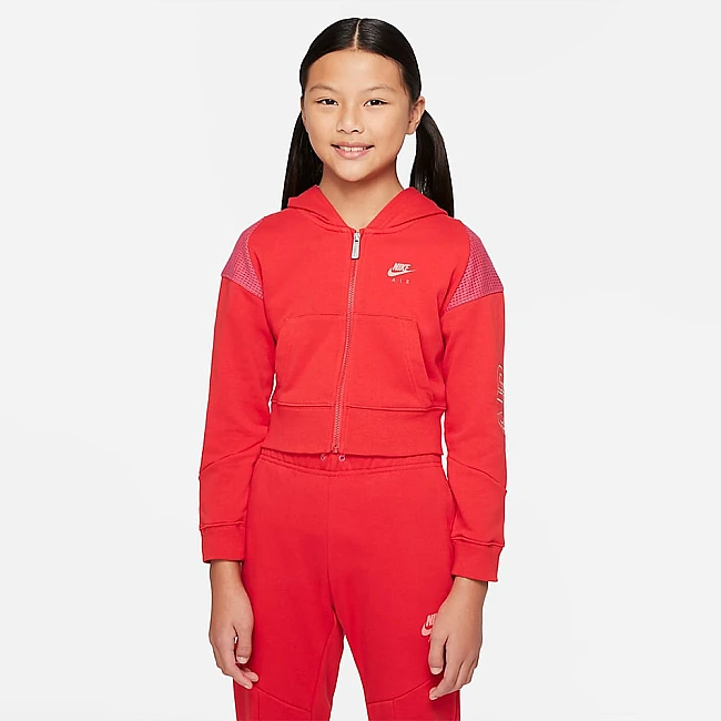 ДЕТСКО ГОРНИЩЕ ЗА МОМИЧЕ NIKE NSW AIR FT FZ HOODIE RED