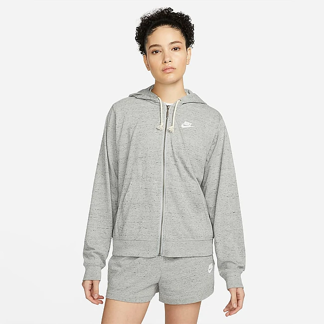 ДАМСКО ГОРНИЩЕ NIKE NSW GYM VNTG EASY FZ HOODIE DK GREY HTHR