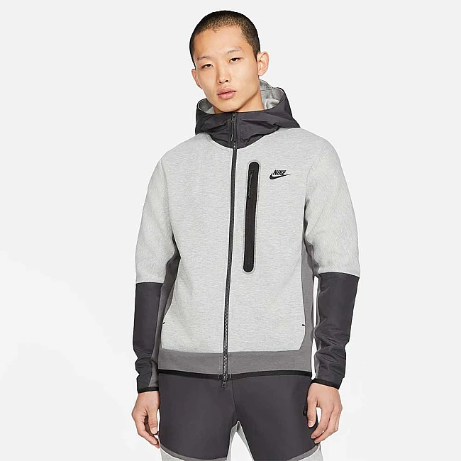 МЪЖКО ГОРНИЩЕ NIKE NSW TCH FLC FZ WVN HOODE MIX GREY HTHR