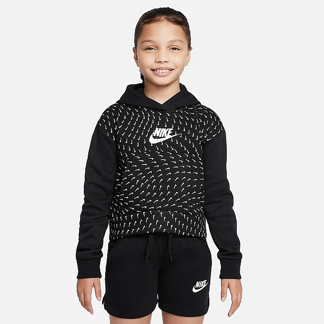 ДЕТСКО ГОРНИЩЕ ЗА МОМИЧЕ NIKE NSW FLC AOP HOODIE BLACK