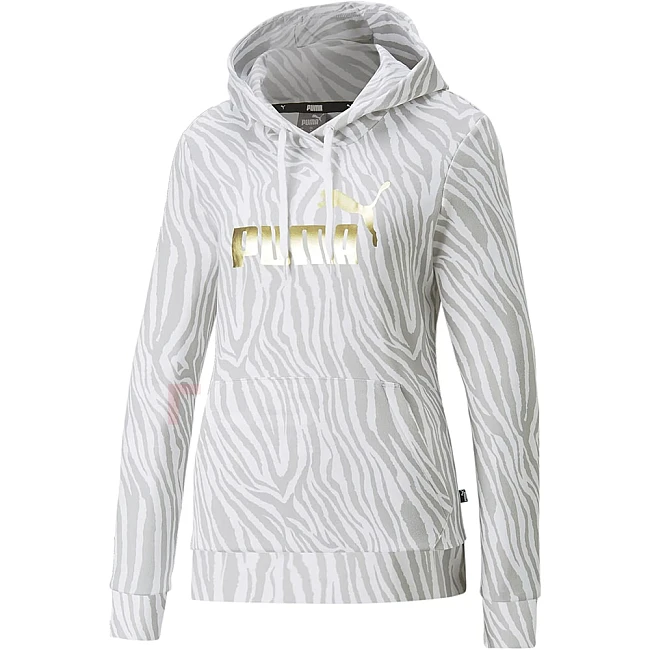 ДАМСКИ СУИТШЪРТ PUMA ESS+ TIGER AOP HOODIE TR WHITE