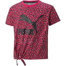 ДЕТСКА ТЕНИСКА ЗА МОМИЧЕ PUMA CLASSICS SUMMER ROAR AOP KNOTTED TEE G BEETROOT