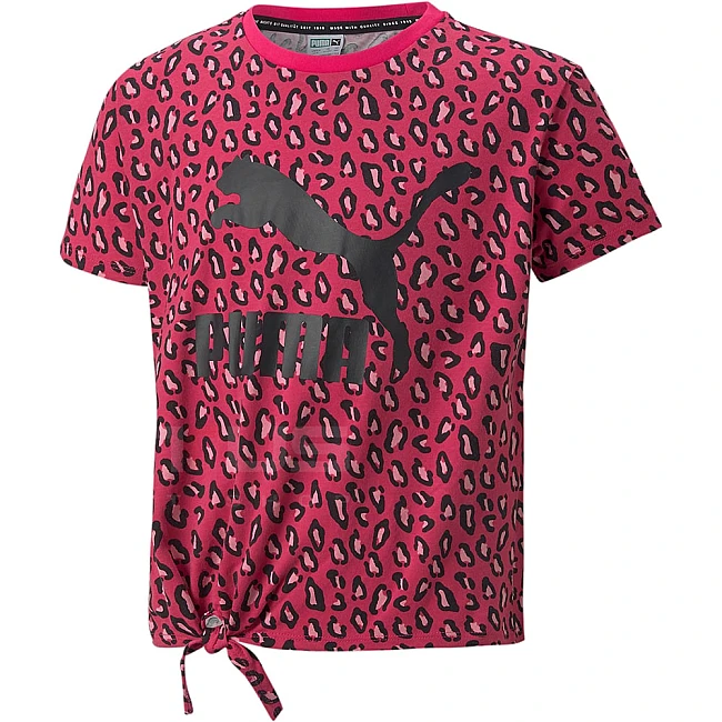 ДЕТСКА ТЕНИСКА ЗА МОМИЧЕ PUMA CLASSICS SUMMER ROAR AOP KNOTTED TEE G BEETROOT