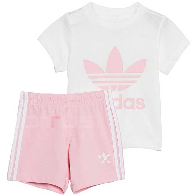 БЕБЕШКИ СПОРТЕН ЕКИП ЗА МОМИЧЕ ADIDAS SHORT TEE SET WHITE/PINK