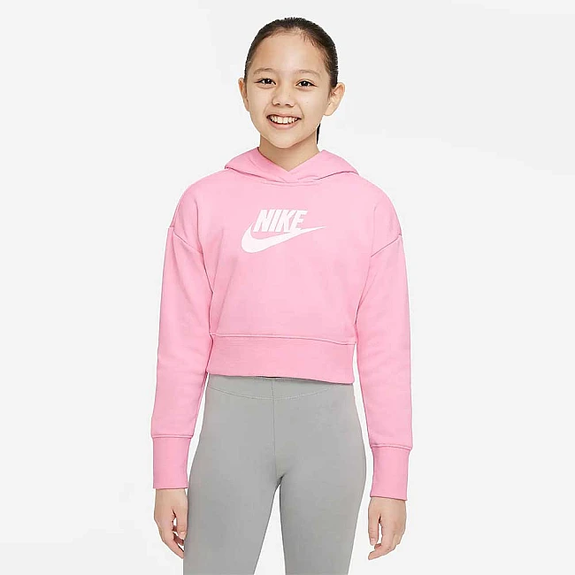 ДЕТСКА БЛУЗА ЗА МОМИЧЕ NIKE NSW CLUB FT CROP HOODIE HBR PINK