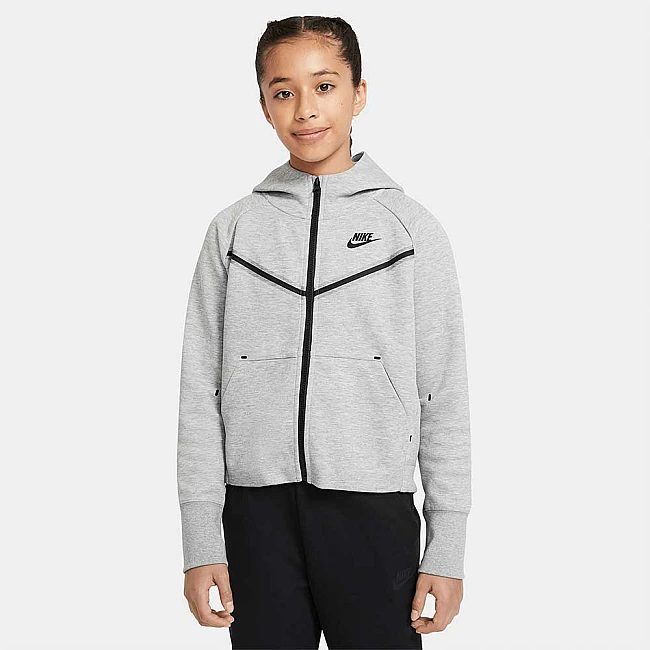 ДЕТСКО ГОРНИЩЕ ЗА МОМИЧЕ NIKE NSW TCH FLC WR HOODIE FZ GREY HTHR