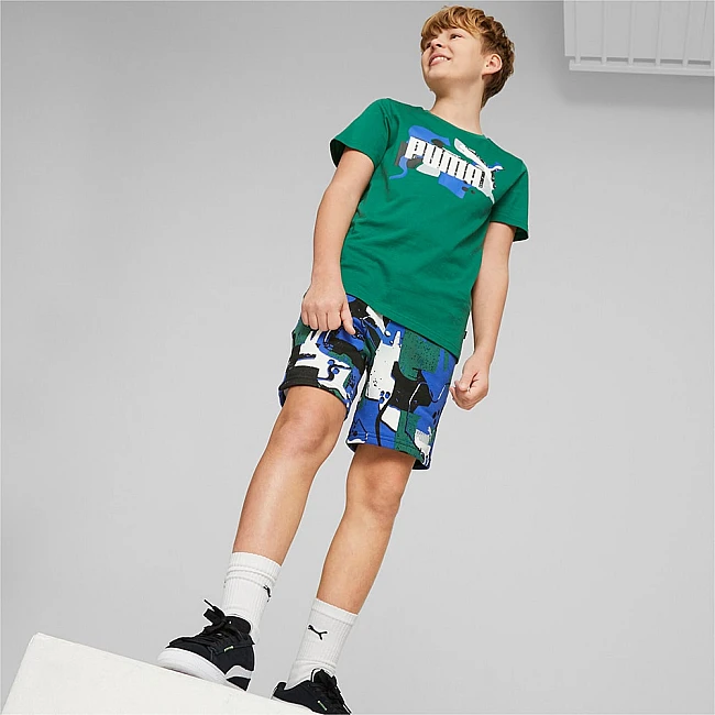 ДЕТСКИ КЪСИ ПАНТАЛОНИ ЗА МОМЧЕ PUMA ESS+ STREET ART AOP SHORTS B BLUE