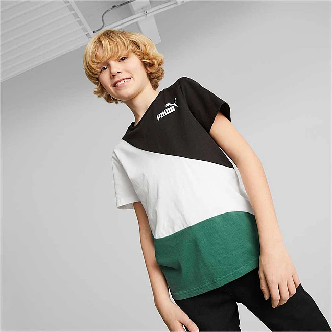 ДЕТСКА ТЕНИСКА ЗА МОМЧЕ PUMA POWER CAT TEE B BLACK/WHITE/GREEN