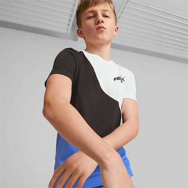 ДЕТСКА ТЕНИСКА ЗА МОМЧЕ PUMA POWER CAT TEE B WHITE/BLACK/BLUE