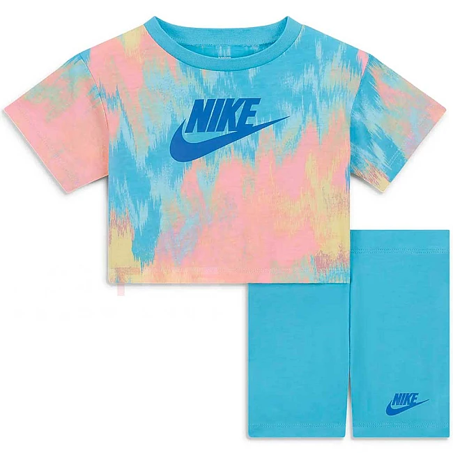 БЕБЕШКИ СПОРТЕН ЕКИП ЗА МОМИЧЕ NIKE BOXY TEE AND BIKE SHORT SET BLUE