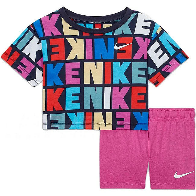 БЕБЕШКИ СПОРТЕН ЕКИП ЗА МОМИЧЕ NIKE KNIT SHORT SET BLACK/PURPLE