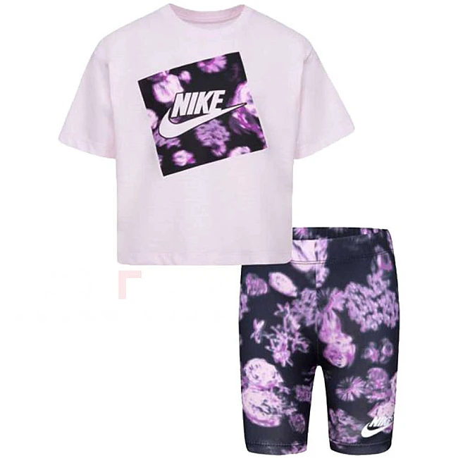 ДЕТСКИ СПОРТЕН ЕКИП ЗА МОМИЧЕ NIKE BOXY TEE AND BIKE SHORT PINK/BLACK