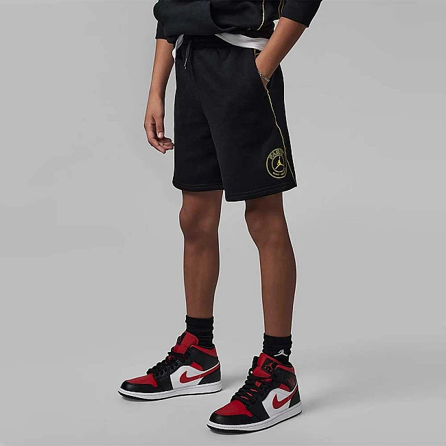 ДЕТСКИ КЪСИ ПАНТАЛОНИ ЗА МОМЧЕ NIKE JORDAN PSG FLC SHORT BLACK