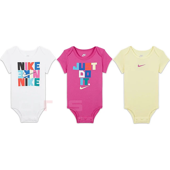 БЕБЕШКИ БОДИТА ЗА МОМИЧЕ NIKE 3 PK BODYSUIT WHITE/FUCHSIA/CITRON