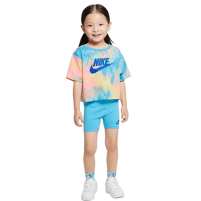 ДЕТСКИ СПОРТЕН ЕКИП ЗА МОМИЧЕ NIKE BOXY TEE AND BIKE SHORT SET BLUE