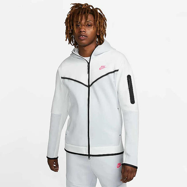 МЪЖКО ГОРНИЩЕ NIKE NSW TCH FLC HOODIE S FZ WR WHITE/PLATINUM/PINK