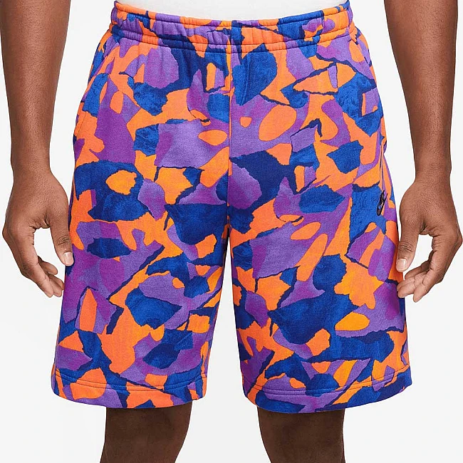 МЪЖКИ КЪСИ ПАНТАЛОНИ NIKE CLUB+ FT SHORT AOP BLUE/ORANGE