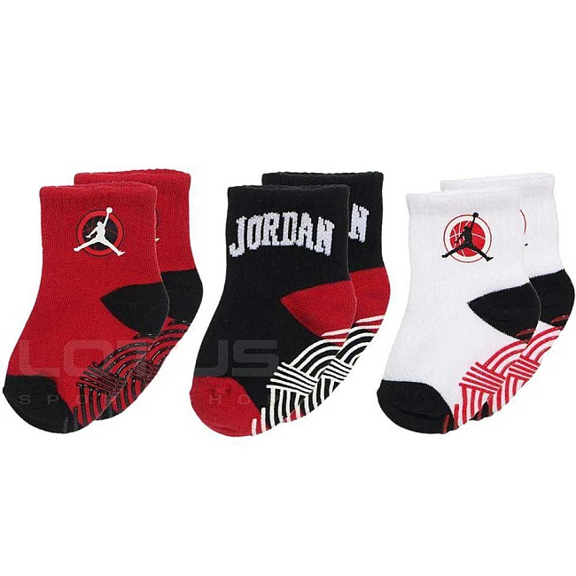 БЕБЕШКИ ЧОРАПИ ЗА МОМЧЕ NIKE JORDAN GYM 23 INF/TODD 3PK GRIPPE BLACK/WHITE/RED