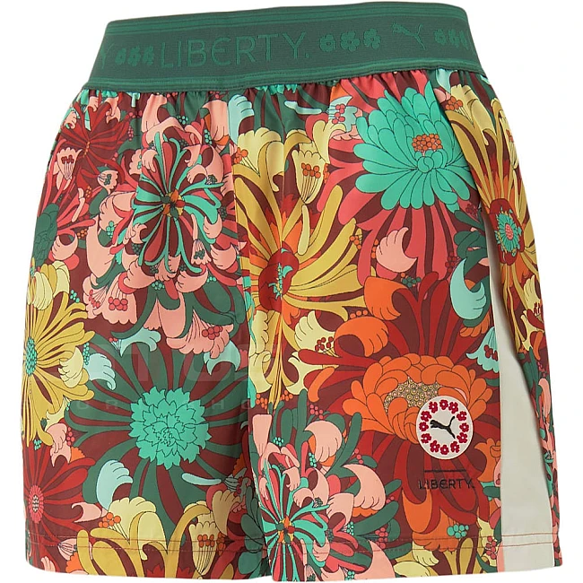 ДАМСКИ КЪСИ ПАНТАЛОНИ PUMA X LIBERTY AOP WOVEN SHORTS GREEN/AOP